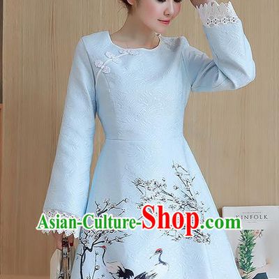 Traditional Ancient Chinese National Costume, Elegant Hanfu Mandarin Sleeve Dress, China Tang Suit Cheongsam Upper Outer Garment Elegant Lace Edge Dress Clothing for Women