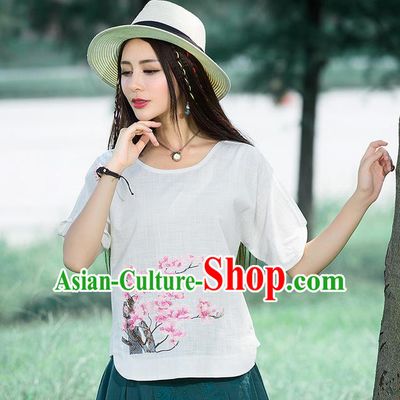 Traditional Ancient Chinese National Costume, Elegant Hanfu Embroidered Peach Blossom Flowers Shirt, China Tang Suit Blouse Cheongsam Qipao Shirts Clothing for Women