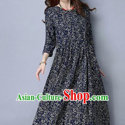 Traditional Chinese National Costume, Elegant Hanfu Dress, China Tang Suit Long Skirt Upper Outer Garment Elegant Navy Dress Clothing for Women