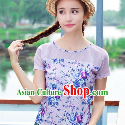 Traditional Ancient Chinese National Costume, Elegant Hanfu Shirt, China Tang Suit Short Sleeve Blouse Cheongsam Qipao Shirts Clothing for Women