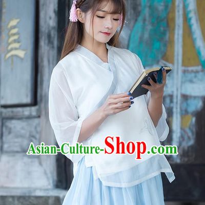 Traditional Ancient Chinese National Costume, Elegant Hanfu Chiffon Shirt, China Tang Suit Slant Opening Blouse Cheongsam Qipao Shirts Clothing for Women