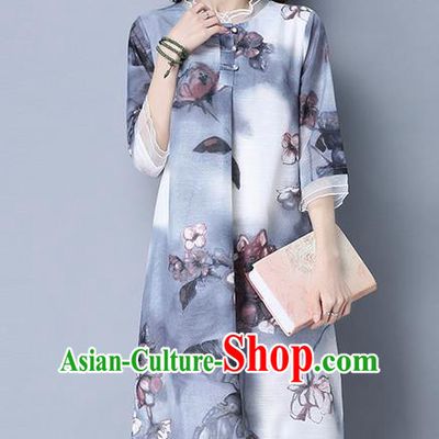 Traditional Ancient Chinese National Costume, Elegant Hanfu Printing Chiffon Dress, China Tang Suit Cheongsam Upper Outer Garment Elegant Dress Clothing for Women