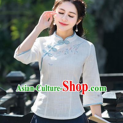 Traditional Ancient Chinese National Costume, Elegant Hanfu Embroidered Shirt, China Tang Suit Mandarin Collar Blouse Cheongsam Qipao Shirts Clothing for Women