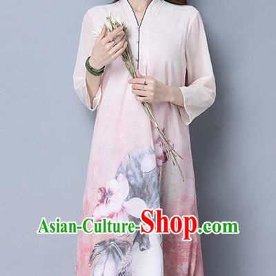 Traditional Ancient Chinese National Costume, Elegant Hanfu Cardigan Qipao Printing Dress, China Tang Suit Cheongsam Upper Outer Garment Elegant Dress Clothing for Women
