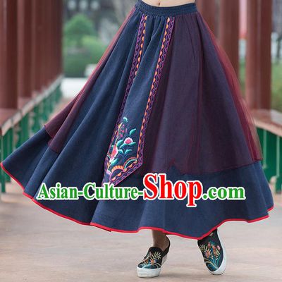 Traditional Chinese National Costume Pleated Skirt, Elegant Hanfu Embroidered Green Big Swing Dress, China Tang Suit Bust Skirt for Women