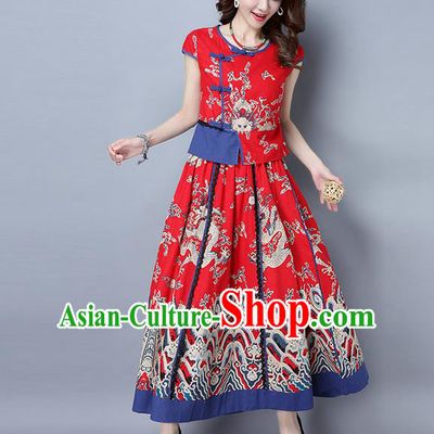 Traditional Ancient Chinese Costume, Elegant Hanfu Clothing Slant Opening Dragon Totem Blouse and Dress, China Elegant Red Blouse and Skirt Complete Set for Women