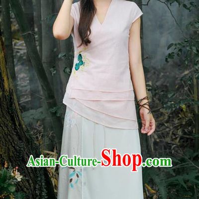 Traditional Chinese National Costume Pleated Skirt, Elegant Hanfu Painting Chiffon Dress, China Tang Suit Bust Skirt for Women