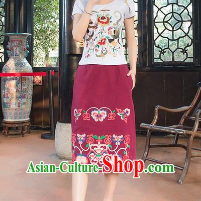 Traditional Chinese National Costume, Elegant Hanfu Embroidery Phoenix Totem White T-Shirt, China Tang Suit Blouse Cheongsam Upper Outer Garment Qipao Shirts Clothing for Women