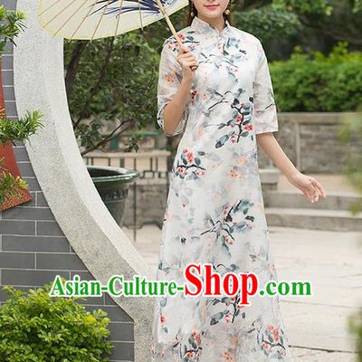 Traditional Ancient Chinese National Costume, Elegant Hanfu Mandarin Qipao Painting Crane Dress, China Tang Suit Stand Collar Cheongsam Upper Outer Garment Elegant Dress Clothing for Women