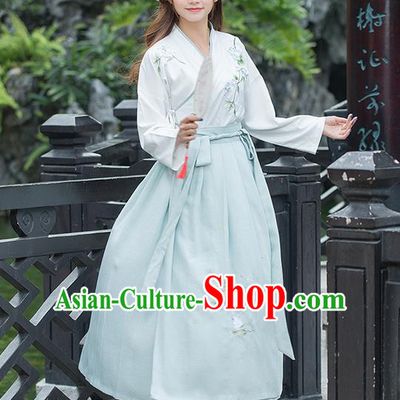 Traditional Chinese Ancient Costume, Elegant Hanfu Clothing Embroidered Blouse and Dress, China Ming Dynasty Elegant Slant Opening Blouse and Ru Skirt Complete Set for Women