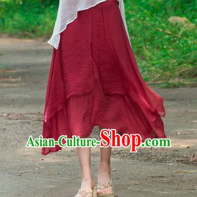 Traditional Ancient Chinese National Pleated Skirt Costume, Elegant Hanfu Linen Red Dress, China Tang Suit Bust Skirt for Women
