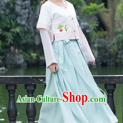 Traditional Ancient Chinese Ancient Costume, Elegant Hanfu Clothing Embroidered Blouse and Dress, China Ming Dynasty Elegant Blouse and Skirt Complete Set for Women