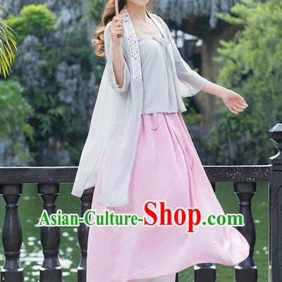 Traditional Chinese Ancient Costume, Elegant Hanfu Clothing Embroidered Sun-Top Cardigan and Dress, China Ming Dynasty Elegant Blouse and Skirt Complete Set for Women