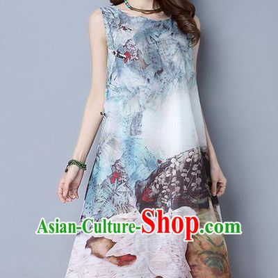 Traditional Ancient Chinese National Costume, Elegant Hanfu Qipao Painting Dress, China Tang Suit Cheongsam Upper Outer Garment Elegant Dress Clothing for Women