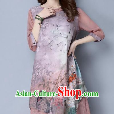 Traditional Ancient Chinese National Costume, Elegant Hanfu Ink Painting Chiffon Dress, China Tang Suit Cheongsam Upper Outer Garment Elegant Dress Clothing for Women