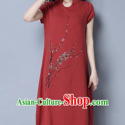 Traditional Ancient Chinese National Costume, Elegant Hanfu Print Plum Blossom Dress, China Style Tang Suit Cheongsam Upper Outer Garment Elegant Dress Clothing for Women