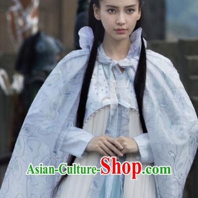 Traditional Ancient Chinese Elegant Female Swordsman Cape Costume, Chinese Warring States Period Dynasty Imperial Princess Fairy Cloak Dress, Cosplay Princess Chinese Nobility Hanfu Embroidered Mantle Clothing for Women