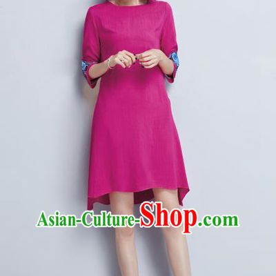 Traditional Ancient Chinese National Costume, Elegant Hanfu Embroidery Linen Rose Dress, China Tang Suit Cheongsam Upper Outer Garment Elegant Dress Clothing for Women