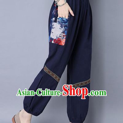 Traditional Chinese National Costume Plus Fours, Elegant Hanfu Navy Bloomers, China Ethnic Minorities Tang Suit Pantalettes for Women