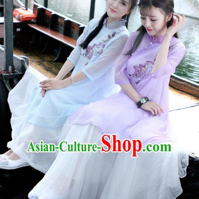 Traditional Ancient Chinese National Pleated Skirt Costume, Elegant Hanfu Chiffon Long White Dress, China Tang Dynasty Bust Skirt for Women