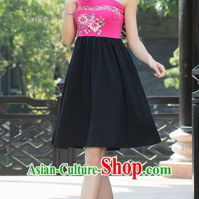 Traditional Ancient Chinese National Costume, Elegant Hanfu Embroidered Condole Belt Splicing Pink Dress, China Tang Suit Braces Skirt Upper Outer Garment Elegant Suspender Skirt Clothing for Women