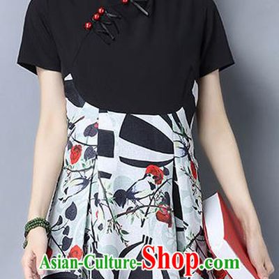 Traditional Ancient Chinese National Costume, Elegant Hanfu Mandarin Collar Stitching Color Matching Black Dress, China Cheongsam Upper Outer Garment Elegant Dress Clothing for Women