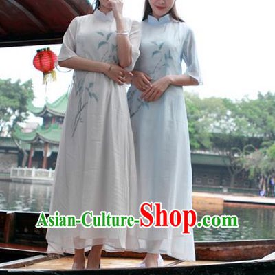 Traditional Ancient Chinese National Costume, Elegant Hanfu Mandarin Qipao Chiffon Dress, China Tang Suit Chirpaur Republic of China Lady Cheongsam Upper Outer Garment Elegant Dress Clothing for Women
