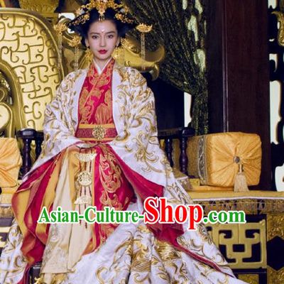Traditional Ancient Chinese Elegant Imperial Empress Costume, Chinese Warring States Period Dynasty Imperial Queen Dress, Chinese Cosplay Palace Kaiserin Nobility Hanfu Tailing Embroidered Clothing for Women