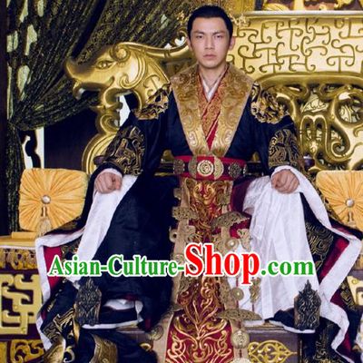 Traditional Ancient Chinese Imperial Emperor Costume, Chinese Warring States Period Majesty Dress, Chinese King Dragon Robes, Ancient China Imperial Padishah Tailing Embroidered Clothing for Men