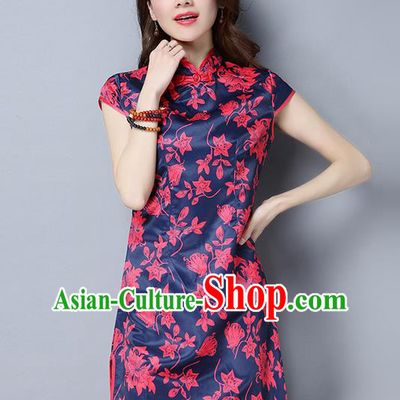 Traditional Ancient Chinese National Costume, Elegant Hanfu Mandarin Qipao Silk Dress, China Tang Suit Chirpaur Republic of China Silk Cheongsam Upper Outer Garment Elegant Dress Clothing for Women