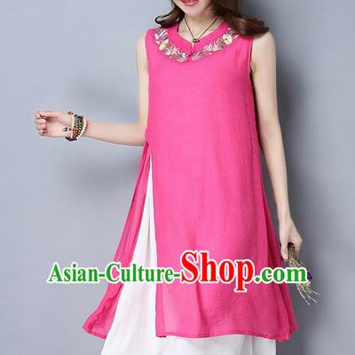 Traditional Ancient Chinese National Costume, Elegant Hanfu Mandarin Qipao Embroidery Pink Dress, China Tang Suit Chirpaur Cheongsam Upper Outer Garment Elegant Dress Clothing for Women