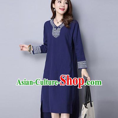 Traditional Ancient Chinese National Costume, Elegant Hanfu Mandarin Qipao Embroidery Navy Dress, China Tang Suit Chirpaur Cheongsam Upper Outer Garment Elegant Dress Clothing for Women