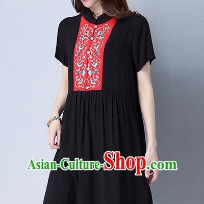 Traditional Ancient Chinese National Costume, Elegant Hanfu Mandarin Qipao Embroidery Black Dress, China Tang Suit Chirpaur Republic of China Cheongsam Upper Outer Garment Elegant Dress Clothing for Women