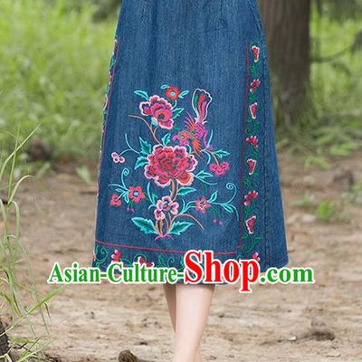 Traditional Ancient Chinese National Pleated Skirt Costume, Elegant Hanfu Embroidery Long Skirts, China Tang Dynasty Bust Skirt for Women