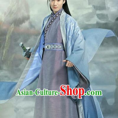 Traditional Ancient Chinese Elegant Swordsman Costume, Chinese Han Dynasty Jiang Hu Swordsman Robe, Cosplay Prince Nobility Childe Chinese General Hanfu Embroidery Clothing for Men
