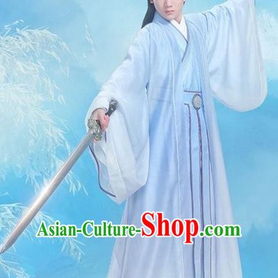 Traditional Ancient Chinese Elegant Swordsman Costume, Chinese Han Dynasty Jiang Hu Swordsman Robe, Cosplay Prince Nobility Childe Chinese Bladesman Hanfu Clothing for Men
