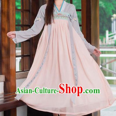 Traditional Ancient Chinese Costume, Elegant Hanfu Clothing Embroidery Wearing Silks Blouse and Dress, China Tang Dynasty Princess Blouse and Skirt Complete Set for Women