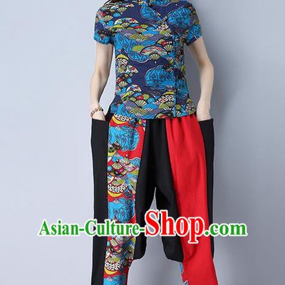 Traditional Chinese National Costume Plus Fours ande Shirts, Elegant Hanfu Patch Embroidered Blouse and Bloomers Complete Set, China Ethnic Minorities Tang Suit Pantalettes for Women