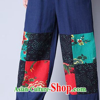 Traditional Chinese National Costume Plus Fours, Elegant Hanfu Patch Navy Bloomers, China Ethnic Minorities Tang Suit Folk Dance Pantalettes for Women