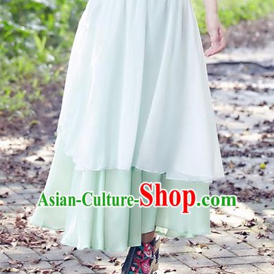 Traditional Ancient Chinese National Pleated Skirt Costume, Elegant Hanfu Chiffon Long Dress, China Tang Dynasty Bust Skirt for Women