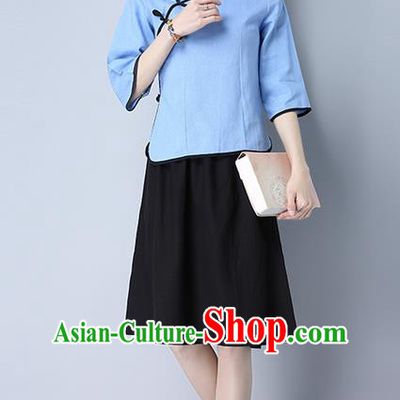 Traditional Ancient Chinese National Costume, Elegant Hanfu Mandarin Qipao Blouse and Skirt, China Tang Suit Chirpaur Republic of China Students Upper Outer Garment and Dress for Women