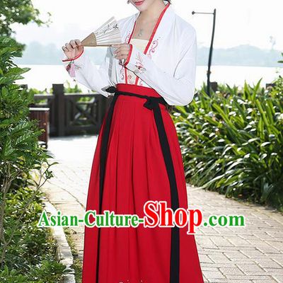 Traditional Ancient Chinese Costume, Elegant Hanfu Clothing Embroidered Blouse and Dress, China Ming Dynasty Princess Elegant Blouse and Skirt Complete Set for Women