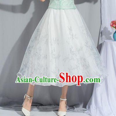 Traditional Ancient Chinese National Pleated Skirt Costume, Elegant Hanfu Chiffon Long White Dress, China Tang Dynasty Bust Skirt for Women