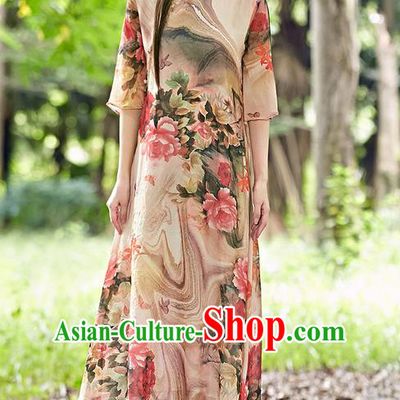 Traditional Ancient Chinese National Costume, Elegant Hanfu Mandarin Qipao Stand Collar Painting Red Dress, China Tang Suit Chirpaur Republic of China Cheongsam Upper Outer Garment Elegant Dress Clothing for Women