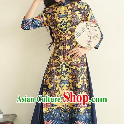 Traditional Ancient Chinese National Costume, Elegant Hanfu Mandarin Qipao Stand Collar Dress, China Tang Suit Ao Dai Chirpaur Republic of China Cheongsam Upper Outer Garment Elegant Dress Clothing for Women