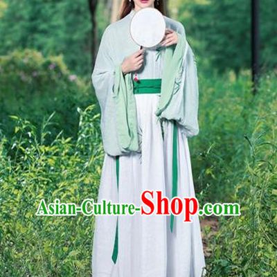 Traditional Ancient Chinese Costume, Elegant Hanfu Clothing Embroidered Wide Sleeve Cardigan Blouse and Dress, China Jin Dynasty Princess Elegant Blouse and Skirt Complete Set for Women