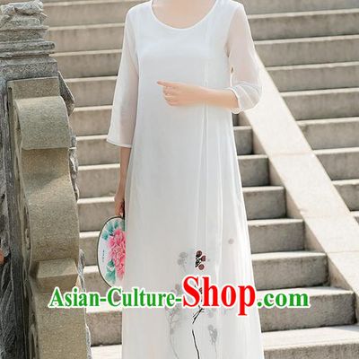 Traditional Ancient Chinese National Costume, Elegant Hanfu Printing Chiffon Long Dress, China Tang Suit Chirpaur Republic of China Cheongsam Upper Outer Garment Elegant Dress Clothing for Women