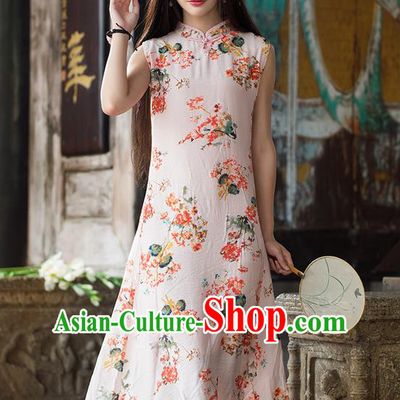 Traditional Ancient Chinese National Costume, Elegant Hanfu Mandarin Qipao Painting Stand Collar Red Dress, China Tang Suit Plated Button Chirpaur Republic of China Cheongsam Upper Outer Garment Elegant Dress Clothing for Women