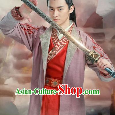 Traditional Ancient Chinese Swordsman Costume, Chinese Han Dynasty Jiang Hu Swordsman Dandies Robe, Cosplay Prince Nobility Childe Chinese Bladesman Hanfu Clothing for Men