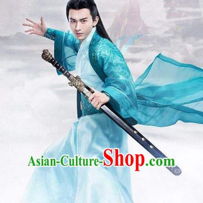 Traditional Ancient Chinese Swordsman Costume, Chinese Han Dynasty Jiang Hu Swordsman Robe, Cosplay China Young Childe Chinese Bladesman Hanfu Clothing for Men